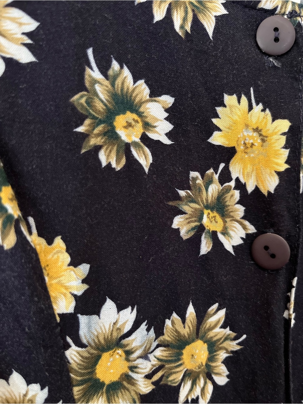 Vintage Women's Black Floral Maxi Dress with Yellow Daisies - Picture 4 of 5